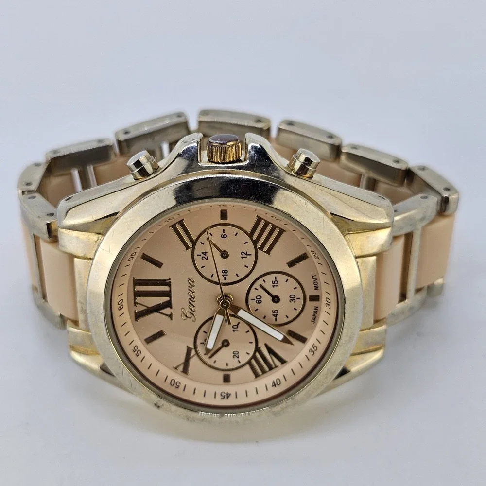 Women's Analog Watch 42MM Cream Dial Two Tone Metal Bands 5.75